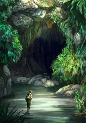 Mysterious Cave (The Lost City of K'aak' Tuucha) - Once of the pieces of art commissioned from illustrator Klaudia Bezak.